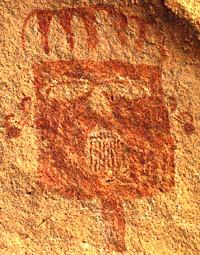 Pueblo period red mask pictograph at Hueco Tanks.