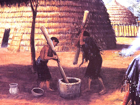 Caddo women grinding up dried food