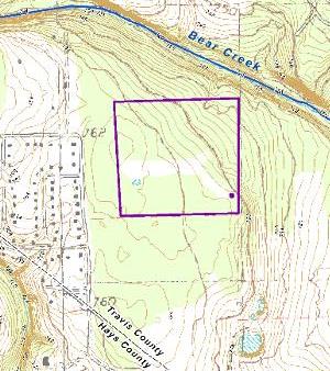 Location of the Williams house and 45-acre property on 1988 USGS topographic map