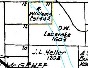 Location of the Williams house and 45-acre property on an 1874 property plat map