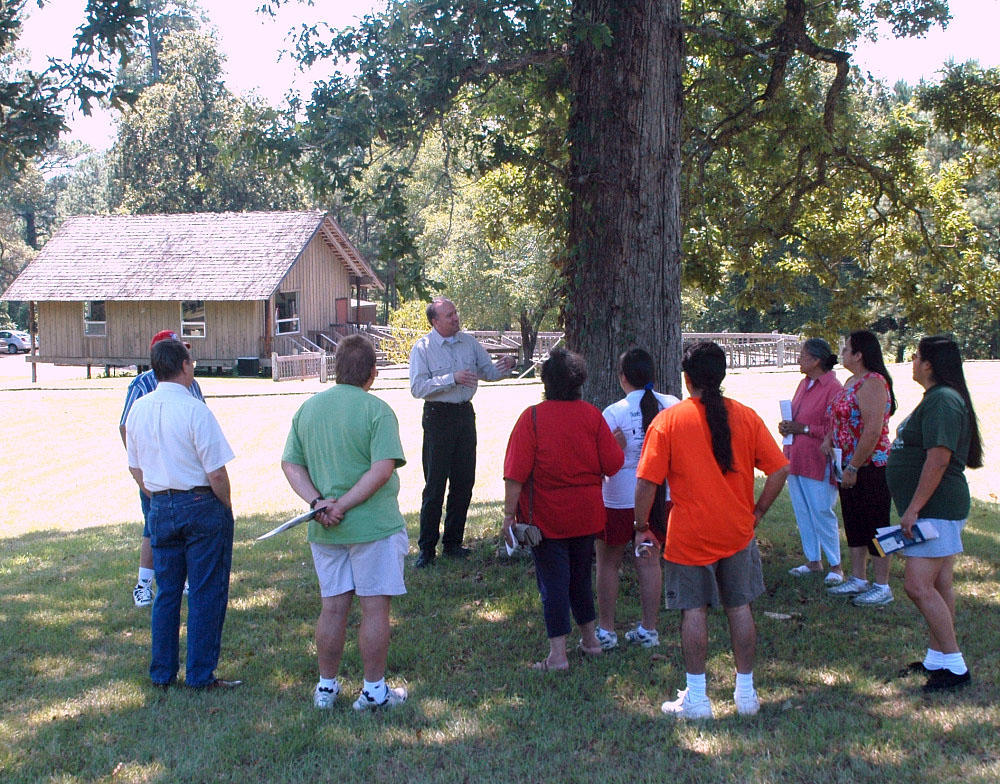 photo of members of the Caddo Nation visiting Los Adaes in 2004.