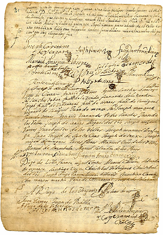 photo of signature page, Power of Attorney, January 24, 1738 at Presidio Los Adaes