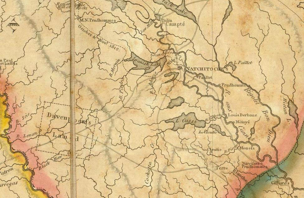 Detail of 1816 map by William Darby showing the Los Adaes region.