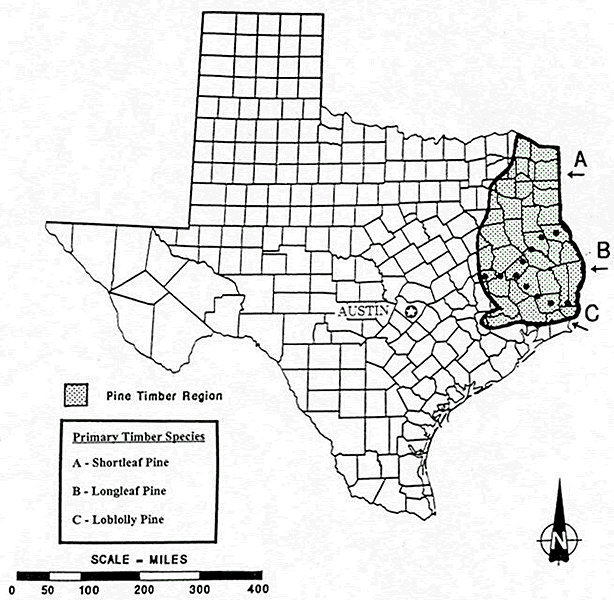 map of East Texas pine timber resources