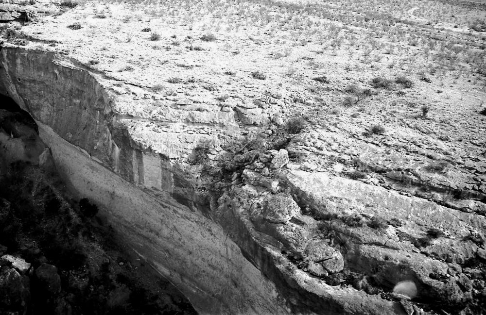 Aerial view of Cleft M cliff above Bonfire Shelter, 1964. Photo by Dave Dibble.