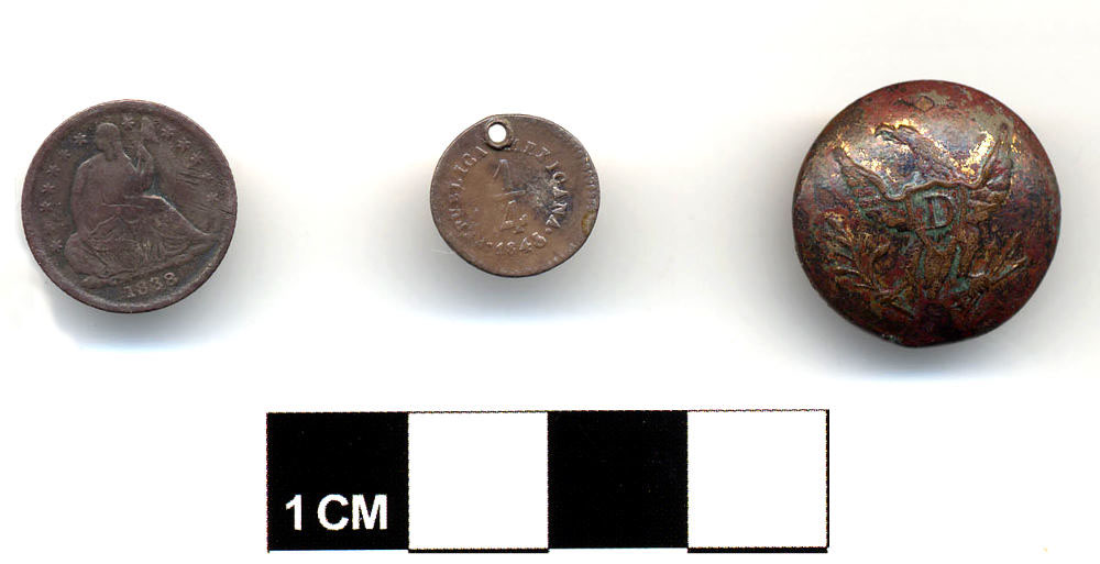 Coins and a military uniform button