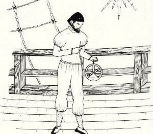 A sailor takes a reading with an astrolabe
