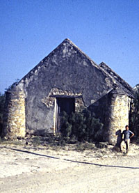 Lopeno, structure built as a residence, fort, and chapel circa 1820 by Don Benito Ramirez. House now submerged, although periodically partially exposed as lake levels fluctuate. Photo in TARL archives.