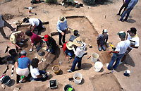 James Everett and his crew midway in the excavation of Room 7 of the pueblo. 