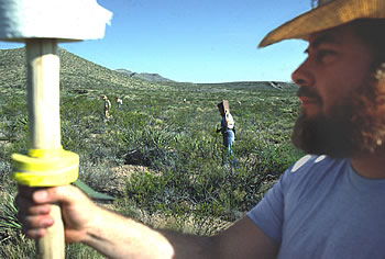 Bob Smith and others in the foothills of the Franklin Mountains, surveying land for Texas Parks and Wildlife.