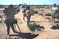 Film crew interviewing field director Tom O'Laughlin for segment in video documentary, "The Rock Art of Texas," a production of the Texas Parks and Wildlife Department.
