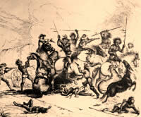 "Apache Indians Attacking Wagon Train."