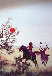 Painting of Plains Indians riding horses.