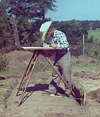 Jay Blaine plotting the location of artifacts exposed at the Gilbert site, 1962. Photo by Jerrylee Blaine.
