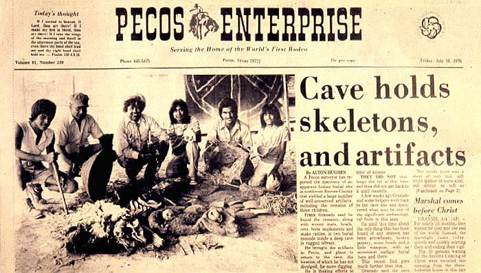 photo of a newspaper announcing discovery of Granado Cave
