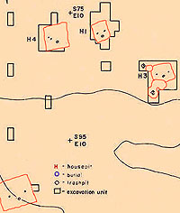 illustration of the excavation plan at the Hueco Tanks village site