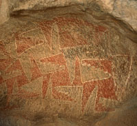 photo of geometric designs in red and white at Hueco Tanks