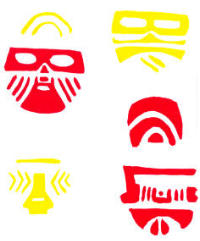 painting of yellow masks at Cave Kiva,