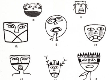 sketches of masks from Hueco Tanks