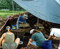 excavation under a tent