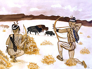 Artist’s depiction of Jumano Indians hunting bison