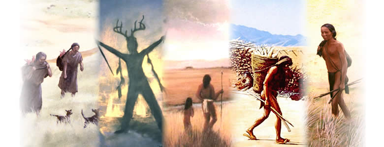 various depictions of prehistoric peoples