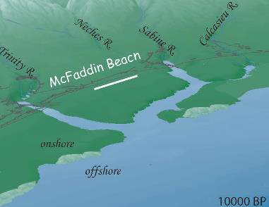 illustration of the Late Paleoindian shoreline at 10,000 BP