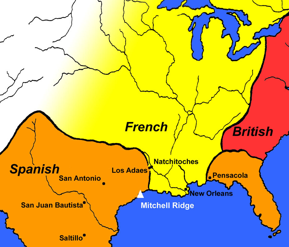 Image of European-claimed areas of North America in the mid-18th century.