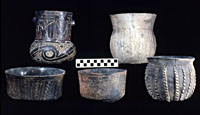 Pottery from early interments. Photo by Darrell Creel. 