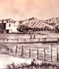 Sketch of Ysleta Pueblo, drawn by a Confederate soldier in 1862