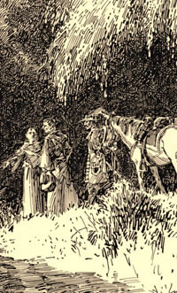 Drawing of Spanish priests on expedition