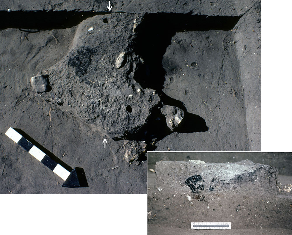 photos of excavated cooking pit feature