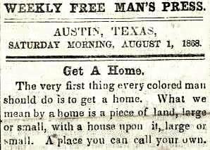 image of the 1868 article in The Free Man's Press of Austin