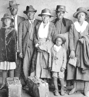 Photograph showing a black Southern family as they just arrived in Chicago, Illinois, about 1922