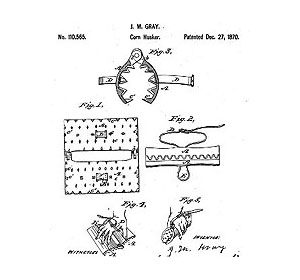 1870 patent drawing of a cornsheller 