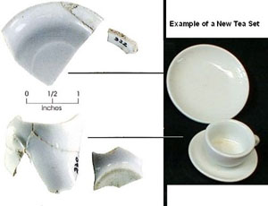 photo of fragments of a doll-sized ceramic tea set 