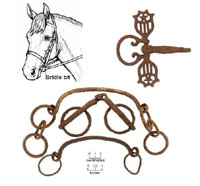 photo of metal bits that fit into horses' mouths and were attached to the reins.
