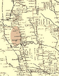 Map of roads in north-central Travis County, 1898-1902, retraced in 1915, showing schools and land owners (project area, including Rubin Hancock farmstead, is shaded). Courtesy of the Austin History Center.
