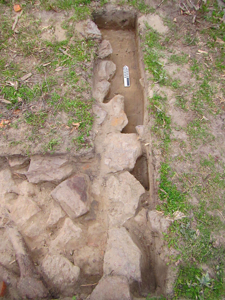 photograph of pattern of foundation stones exposed in excavation units