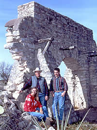 The team that rediscovered the location of Mission San Saba: historian and historical archeologist Kay Hindes, archeologist Grant Hall, and architect Mark Wolf, whose interest in his genealogy sparked the discovery.