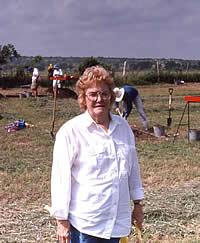 Dr. Kathleen Gilmore at the San Sabá Mission in 1993. A noted authority on the Spanish colonial era in Texas, she was the first to search for the location of the mission in the mid-1960s. Her work served as a foundation for all later efforts to find the mission. 