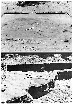 photo of two of the excavated Middle Archaic huts