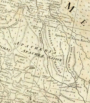 Trans-Pecos portion of 1776 map by British cartographer and publisher Thomas Jefferys