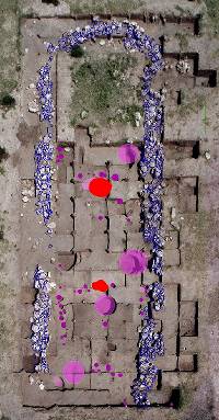 overhead photo of temple with overlayed features