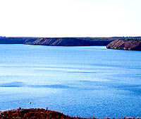 Photo of blue lake surface.