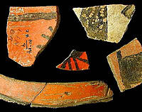 Photo of colorful pottery  sherds.